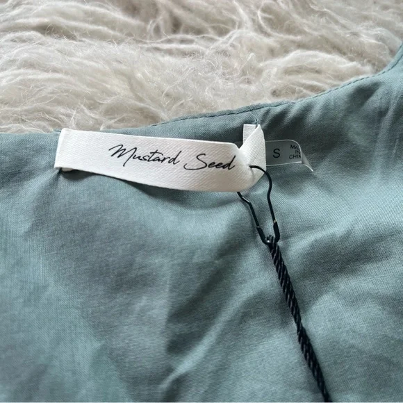 NWT Mustard Seed 'Faded Green' side tie v-neck long sleeve flowy dress sz S - Picture 4 of 8